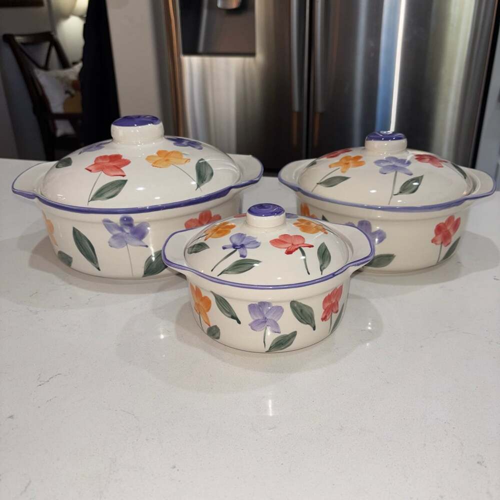 Flower Garden By Housewares Intl Inc Covered Casserole Dish Set of 3